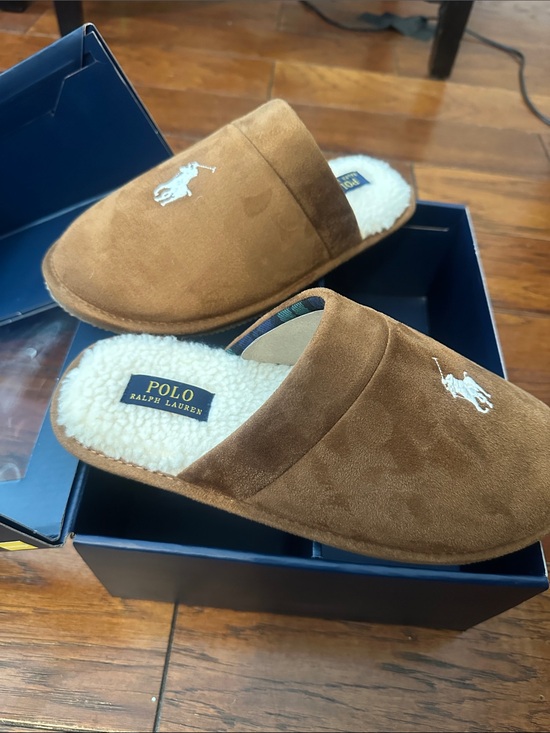 Polo by Ralph Lauren Brown Suede Shearling-Lined Slip-On Slippers main image 4